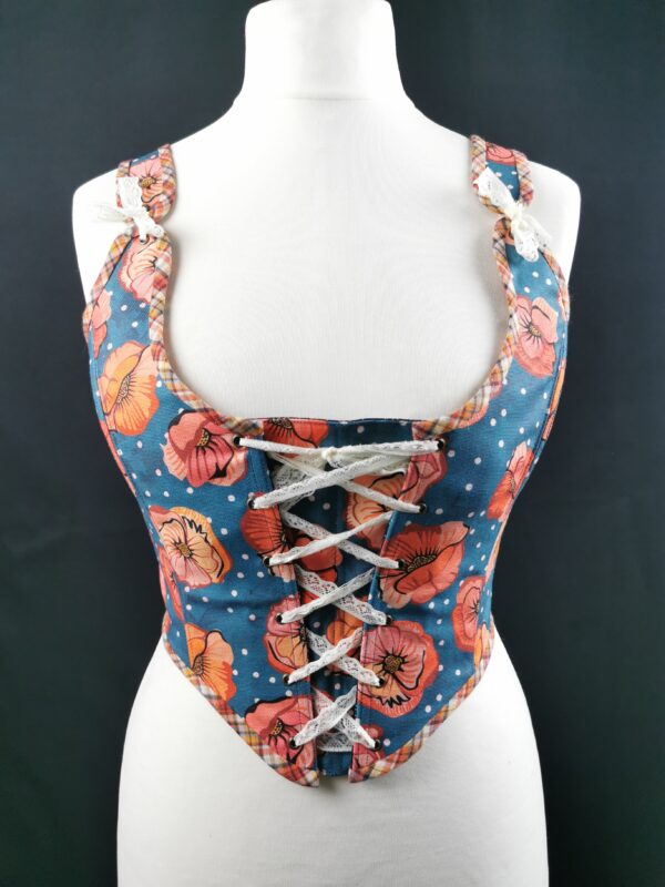 Corset renaissance vintage bleu/corail TM