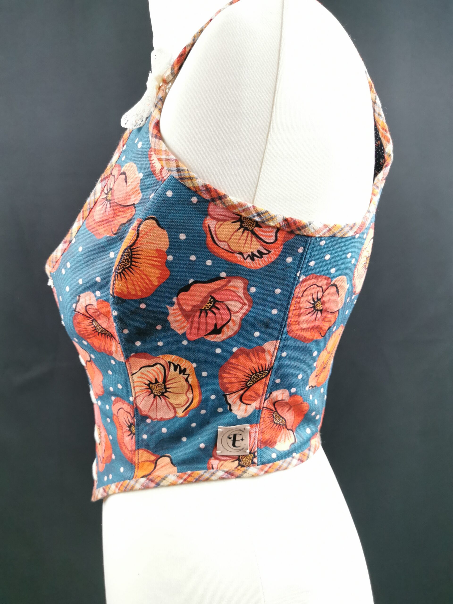 Corset renaissance vintage bleu/corail TM – Image 2